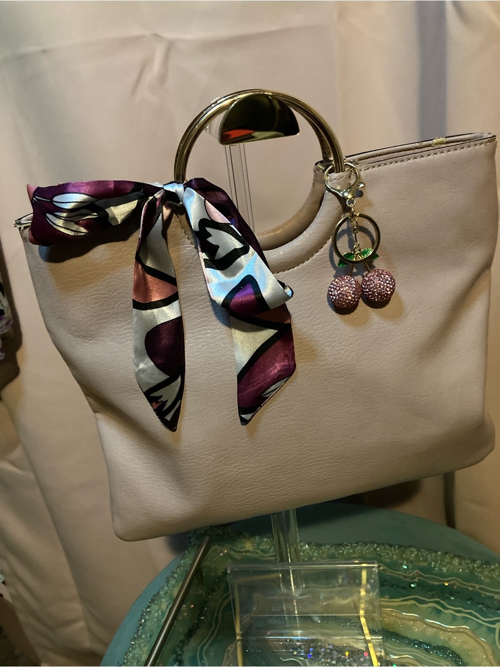 LC Lauren Conrad blush pink  Tote with Purple Accent Scarf and Charm